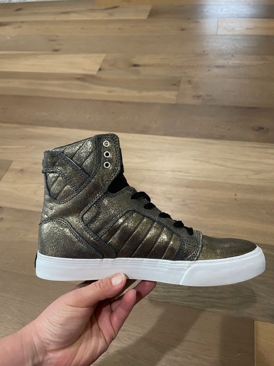 Supra Shiny Gold Punk Rock Biker High Top Boots Metallic Leather Lace Size 6 main image 5